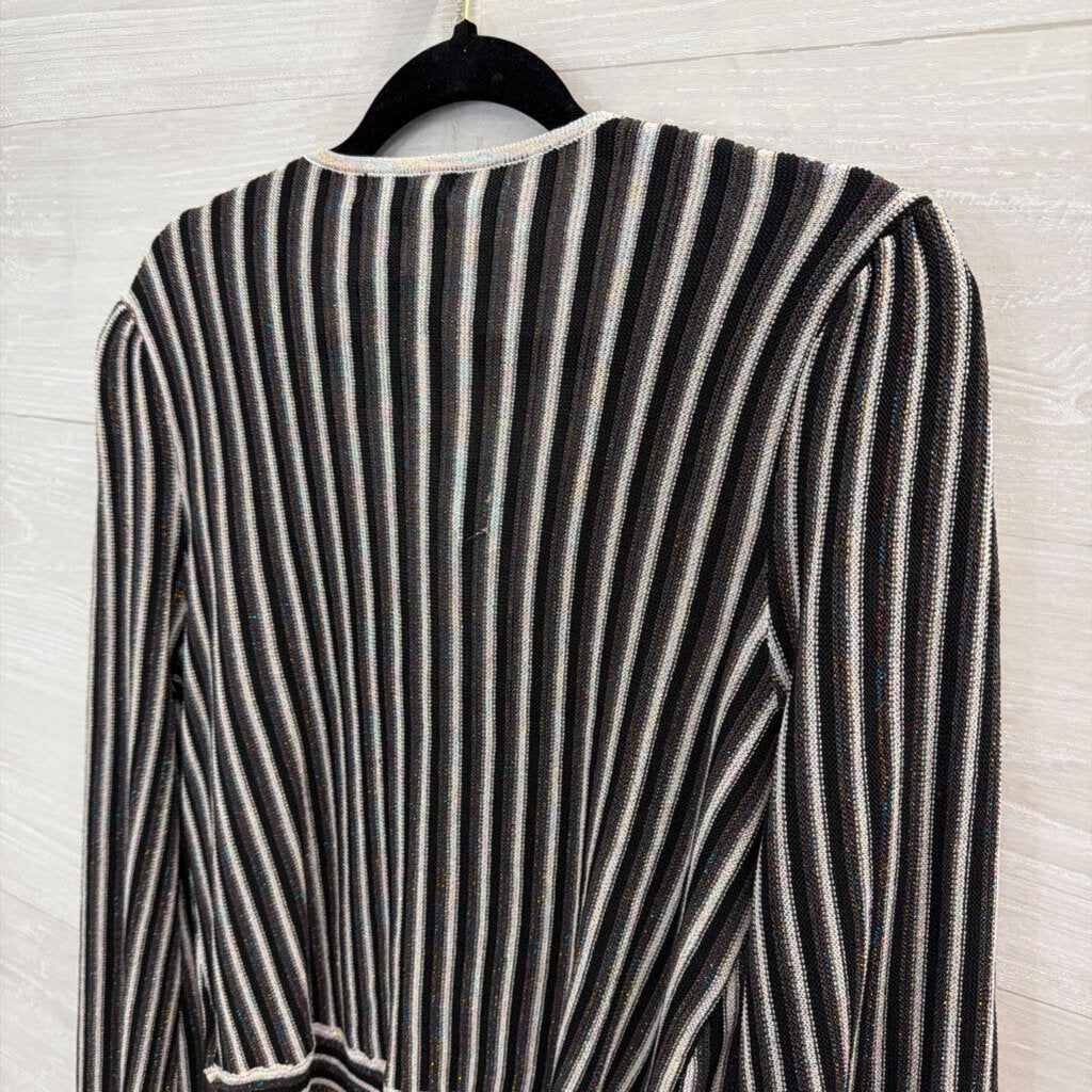 Fate Black/ Multi Metalic Threaded Striped Long Sleeve Top Medium