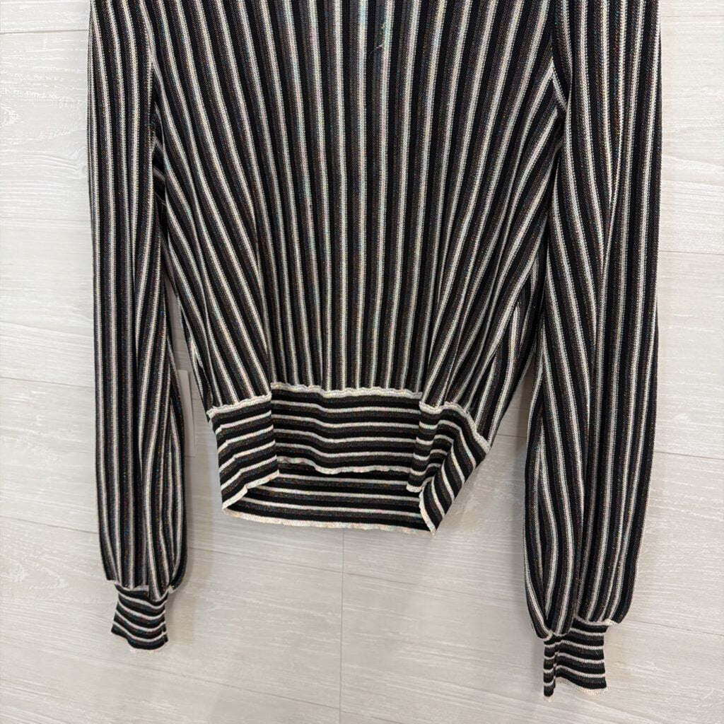 Fate Black/ Multi Metalic Threaded Striped Long Sleeve Top Medium