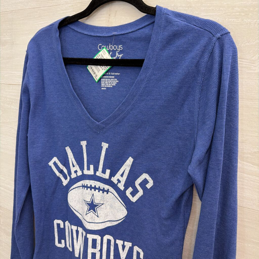Cowboys Her Style Blue Long Sleeve Graphic Tee Medium