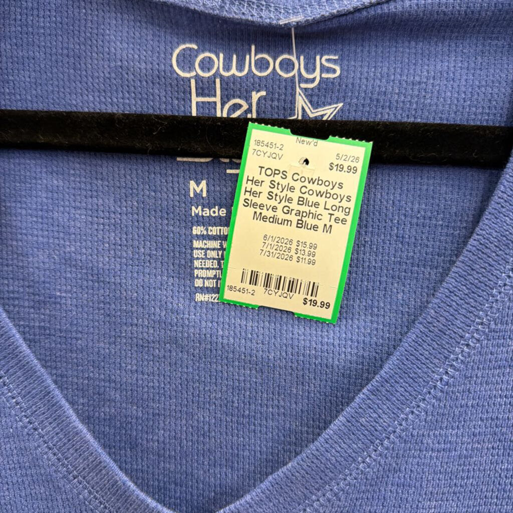 Cowboys Her Style Blue Long Sleeve Graphic Tee Medium
