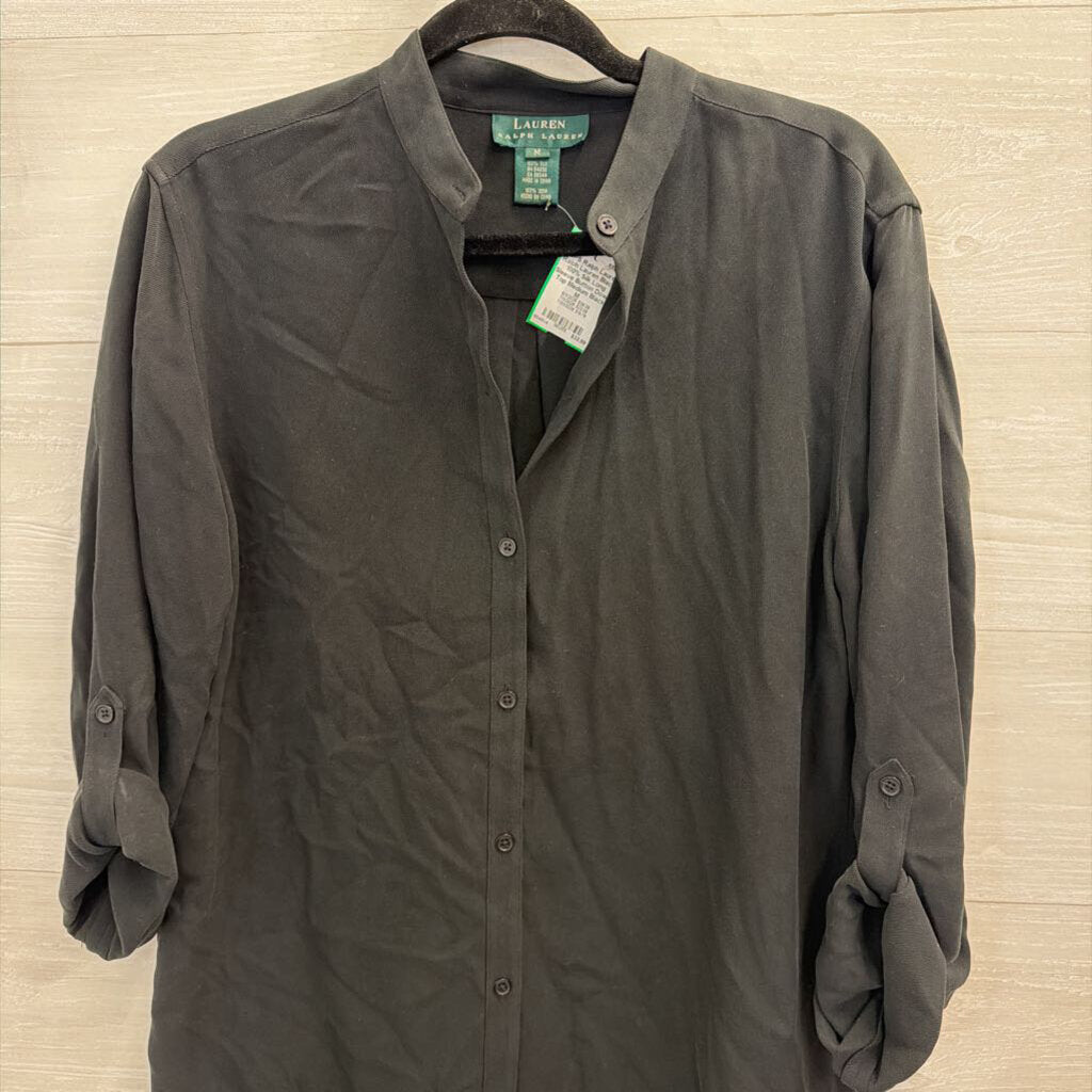 Ralph Lauren Black 100% Silk Long Sleeve Button Down Top Medium
