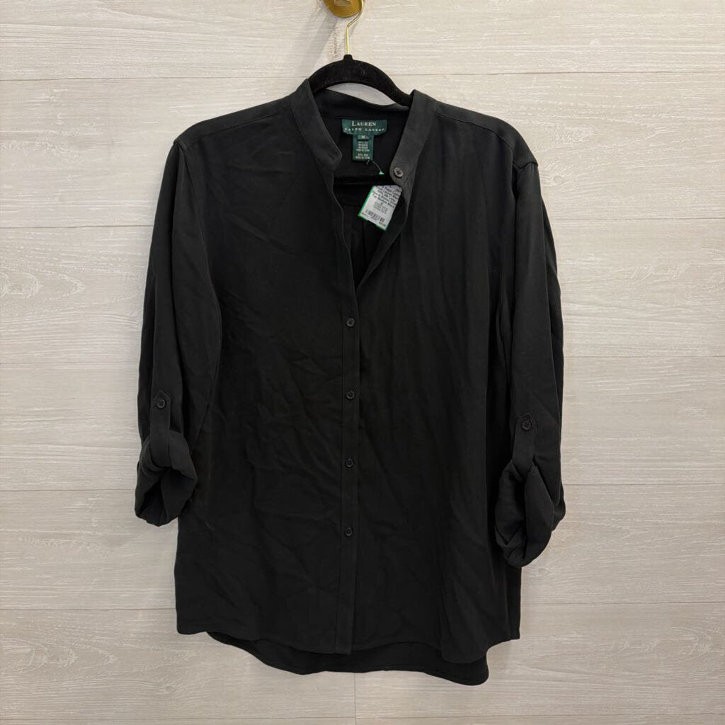 Ralph Lauren Black 100% Silk Long Sleeve Button Down Top Medium