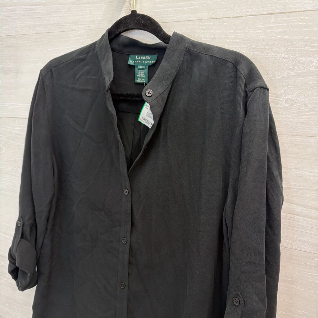Ralph Lauren Black 100% Silk Long Sleeve Button Down Top Medium