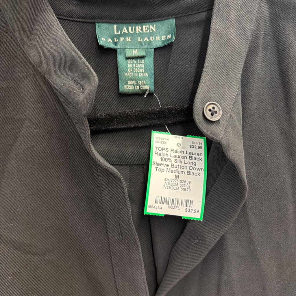 Ralph Lauren Black 100% Silk Long Sleeve Button Down Top Medium