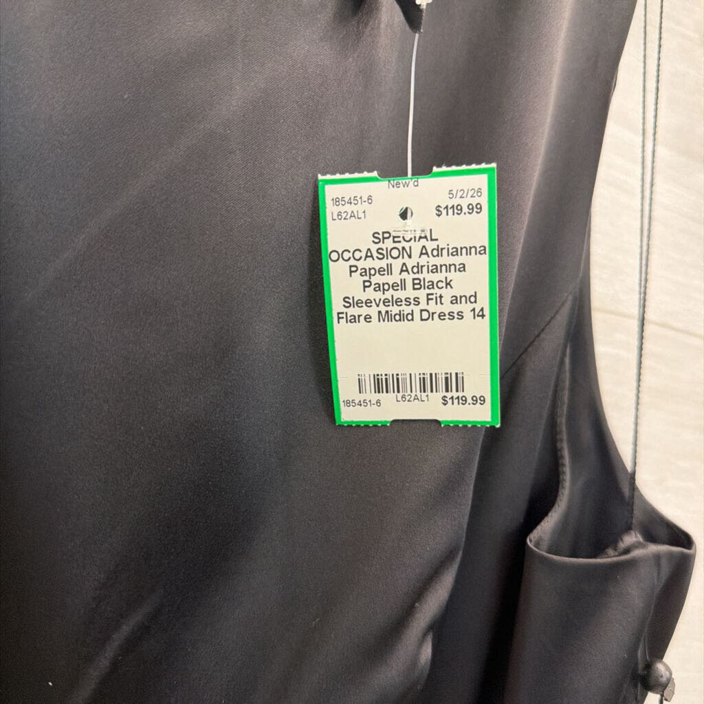 Adrianna Papell Black Sleeveless Fit and Flare Midi Dress 14