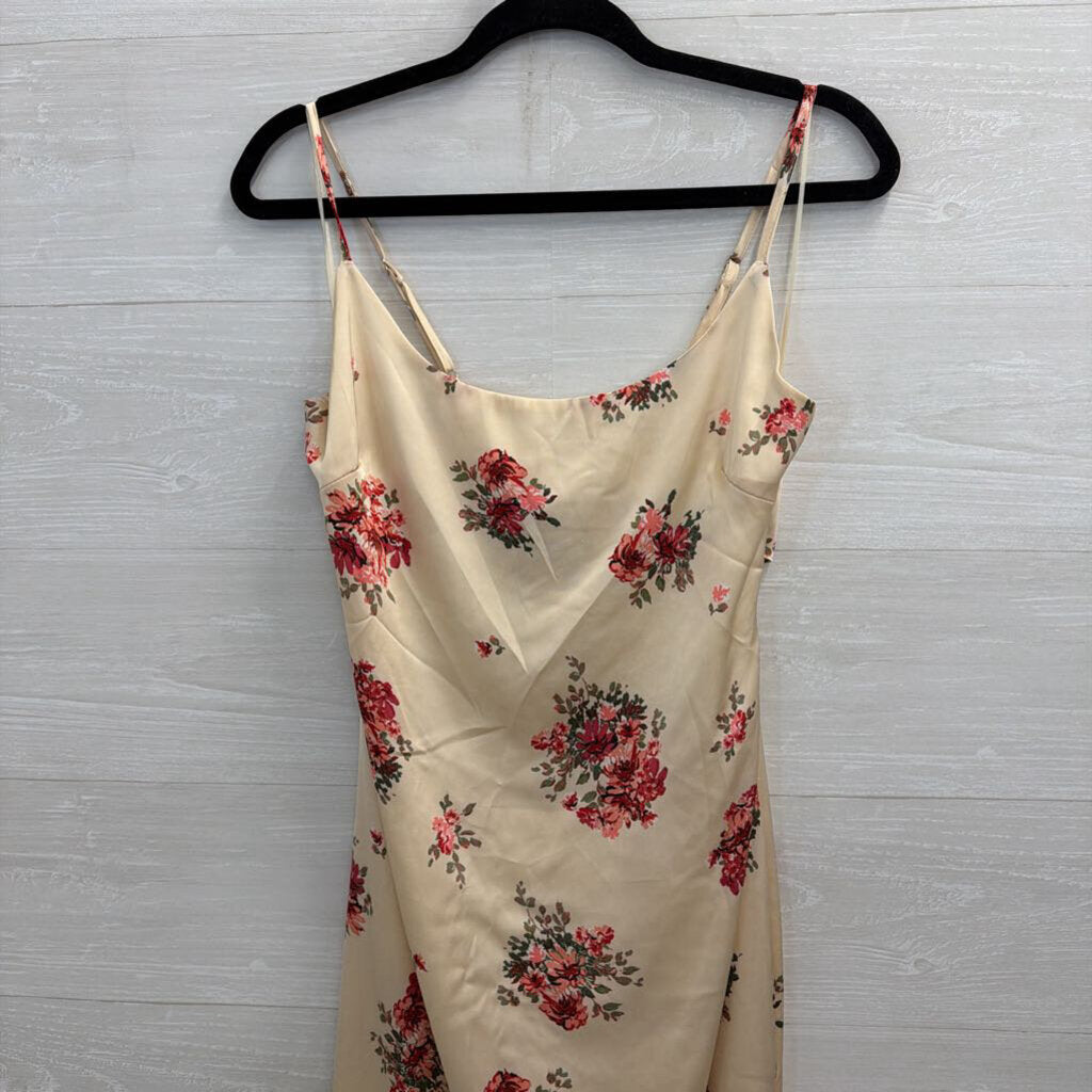 Bittersweet Cream/ Red Silky Floral Print Maxi Dress Large