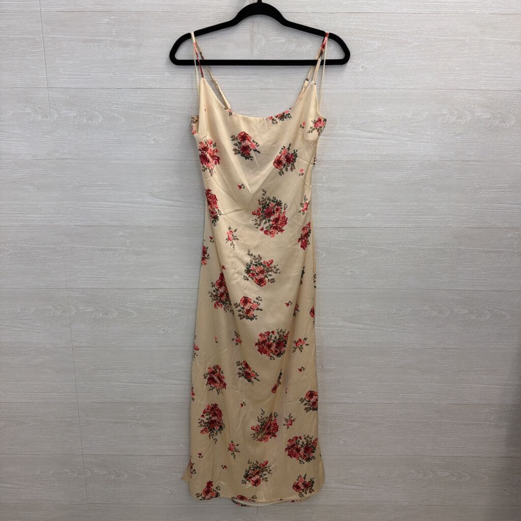 Bittersweet Cream/ Red Silky Floral Print Maxi Dress Large