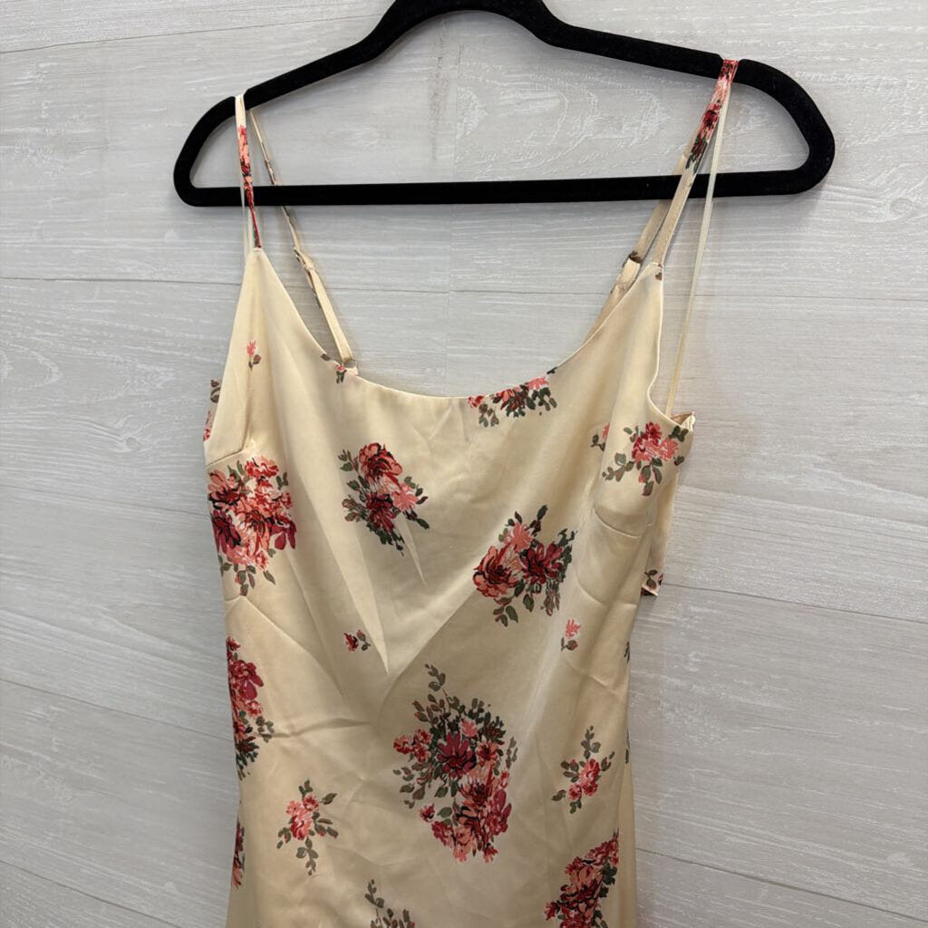 Bittersweet Cream/ Red Silky Floral Print Maxi Dress Large