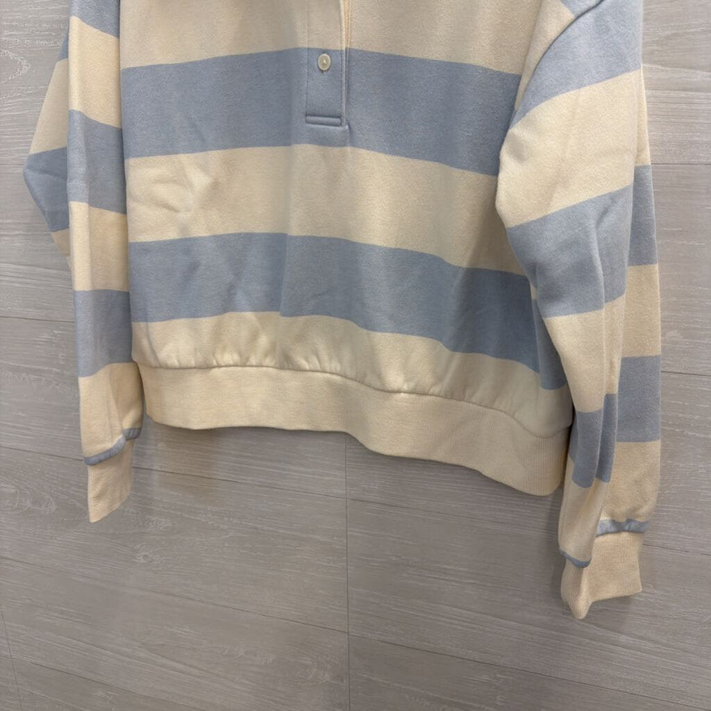 White/ Blue Striped Long Sleeve Henley Sweatshirt Large