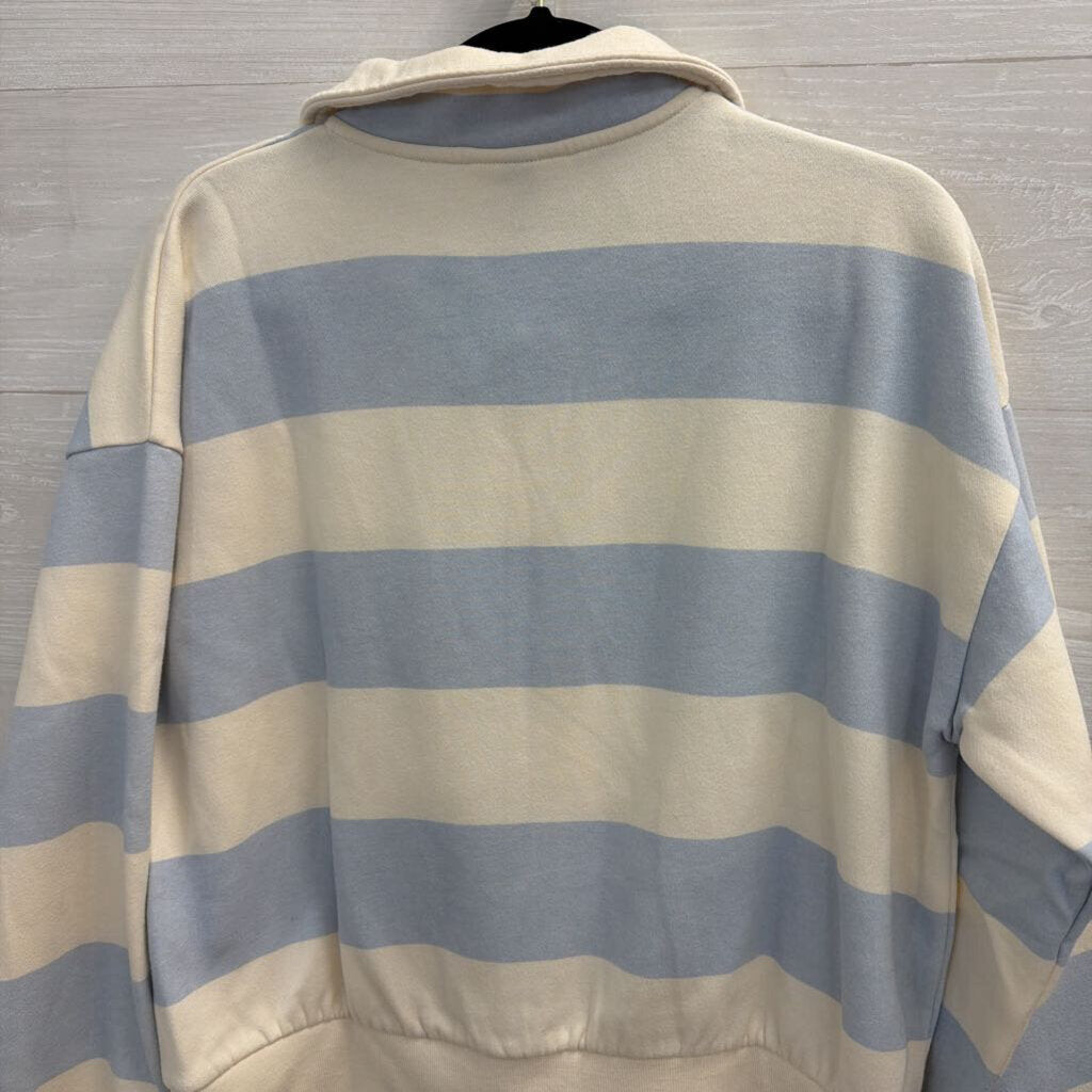 White/ Blue Striped Long Sleeve Henley Sweatshirt Large