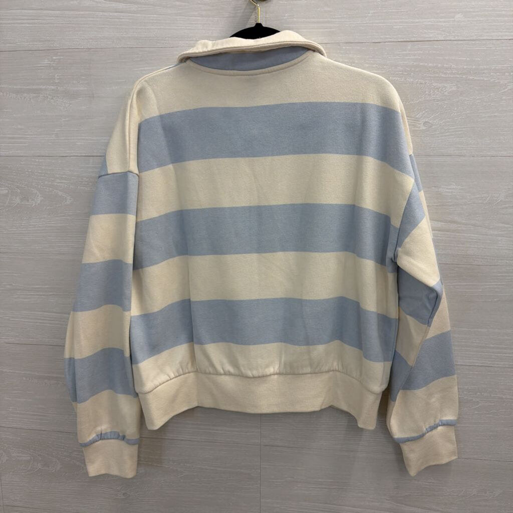 White/ Blue Striped Long Sleeve Henley Sweatshirt Large