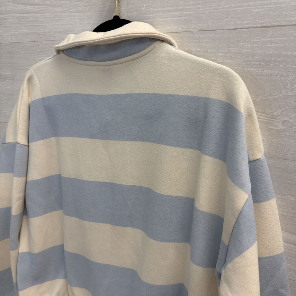 White/ Blue Striped Long Sleeve Henley Sweatshirt Large