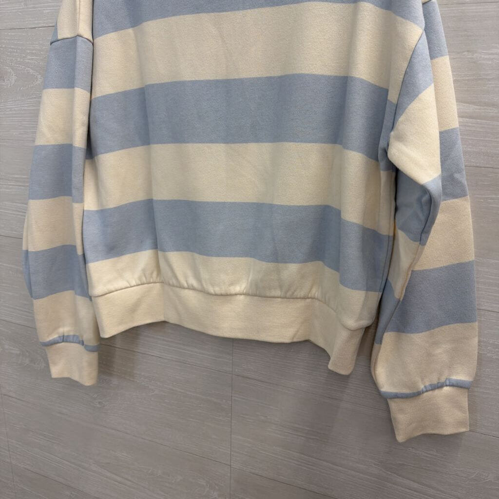 White/ Blue Striped Long Sleeve Henley Sweatshirt Large