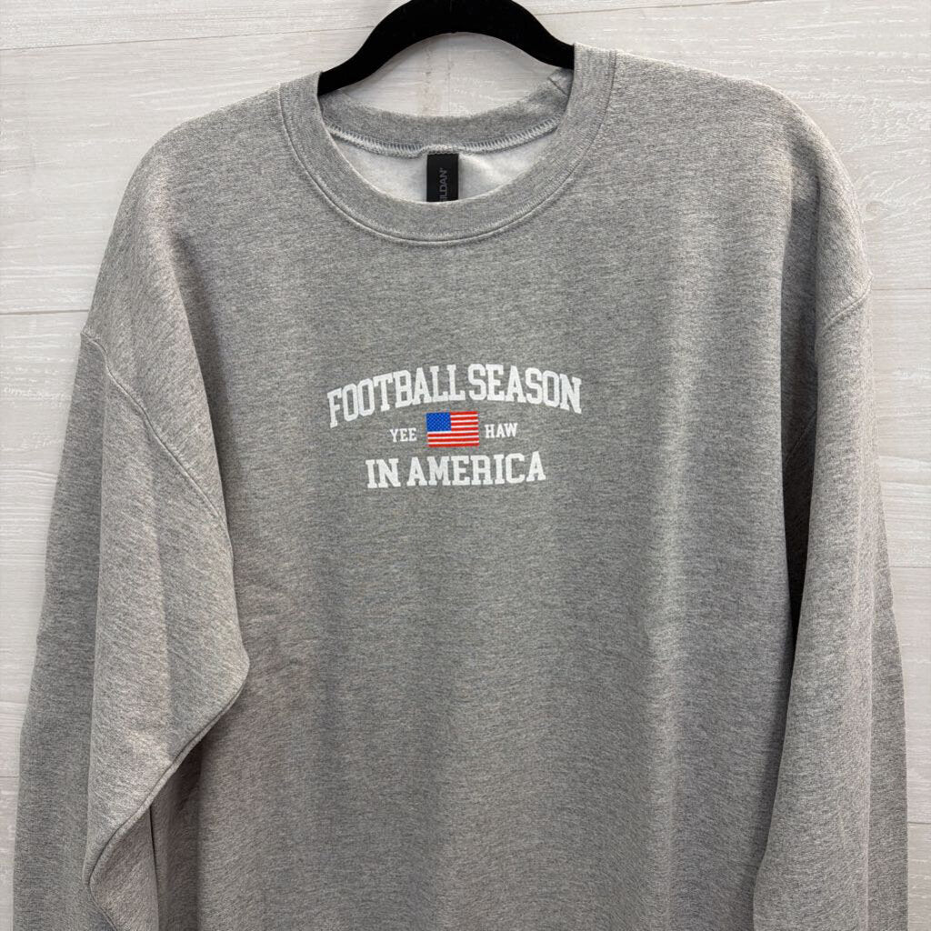 Gildan Grey Football Season In American Crewneck Sweatshirt Large