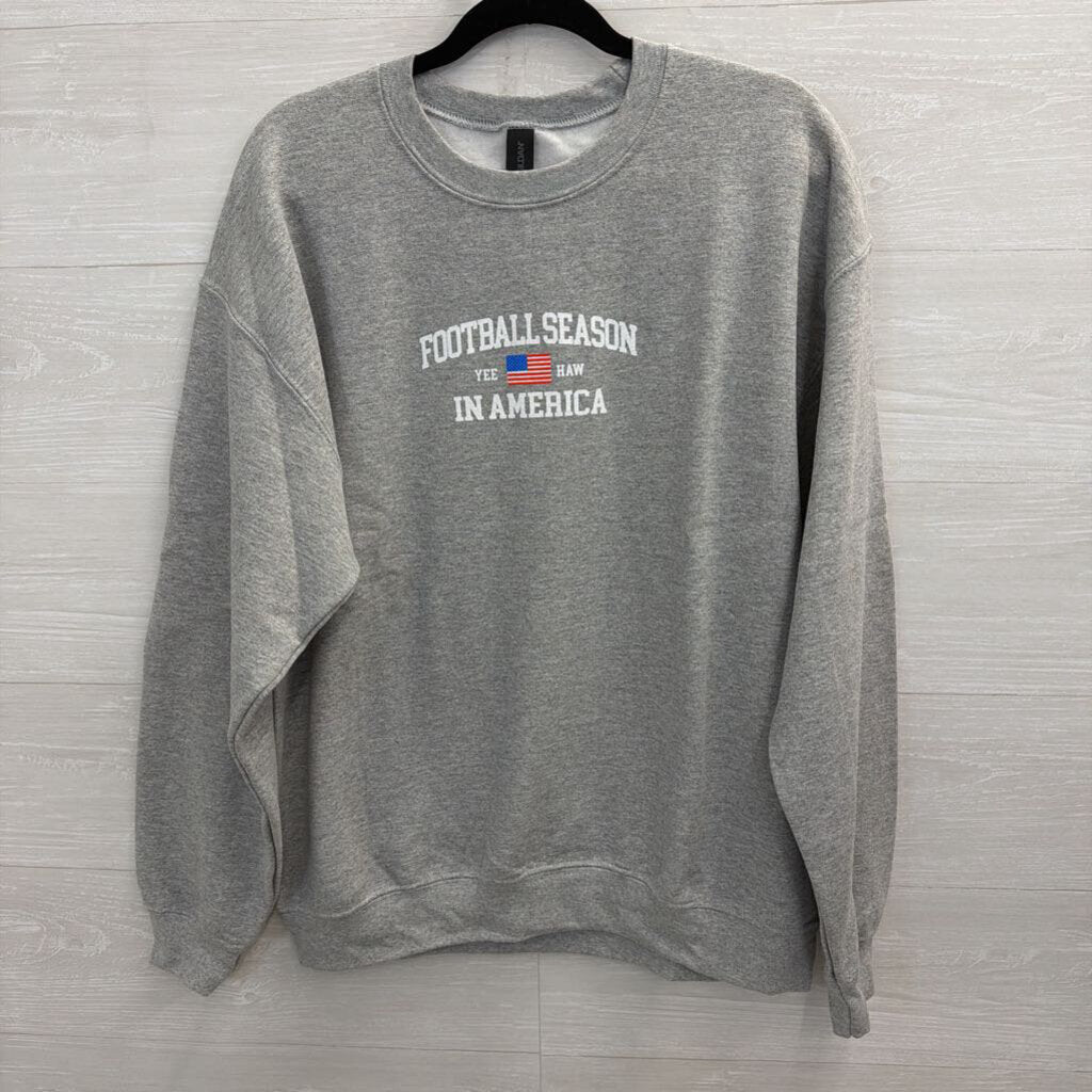 Gildan Grey Football Season In American Crewneck Sweatshirt Large