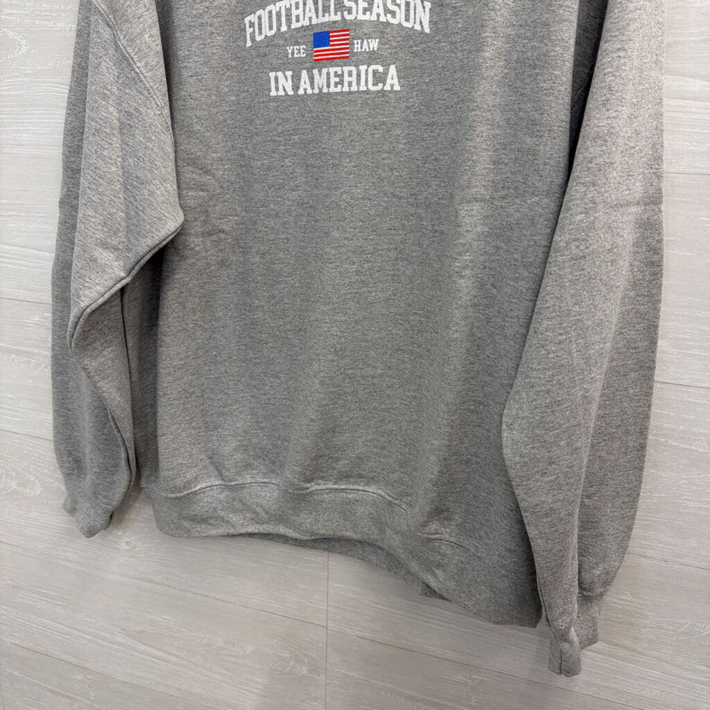 Gildan Grey Football Season In American Crewneck Sweatshirt Large