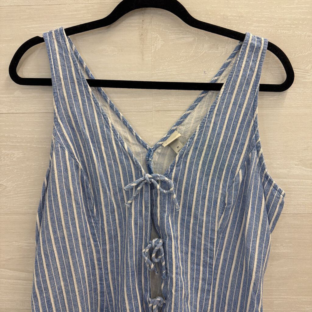 Blue/ White Striped Sleeveless Tie Front Top Medium