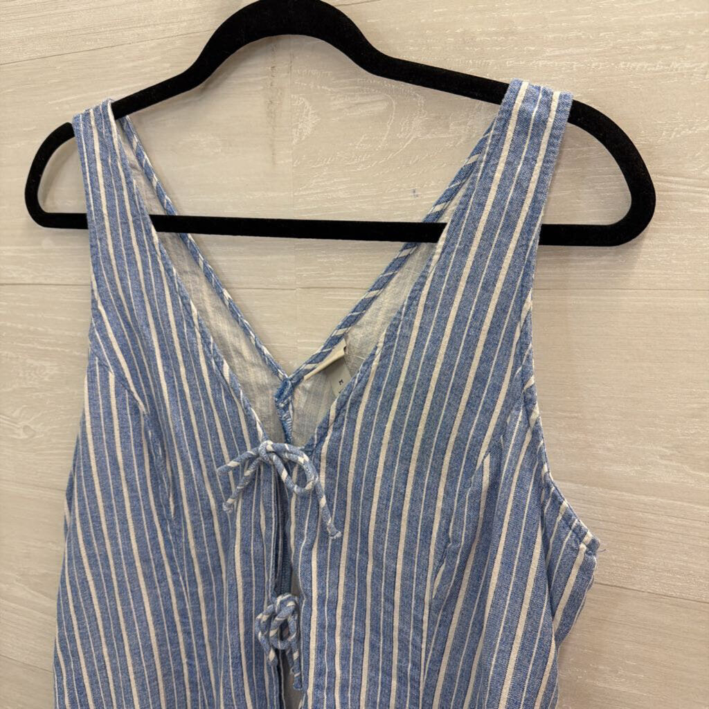 Blue/ White Striped Sleeveless Tie Front Top Medium