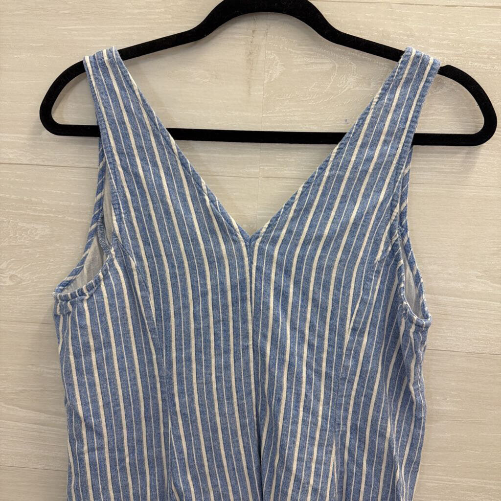 Blue/ White Striped Sleeveless Tie Front Top Medium