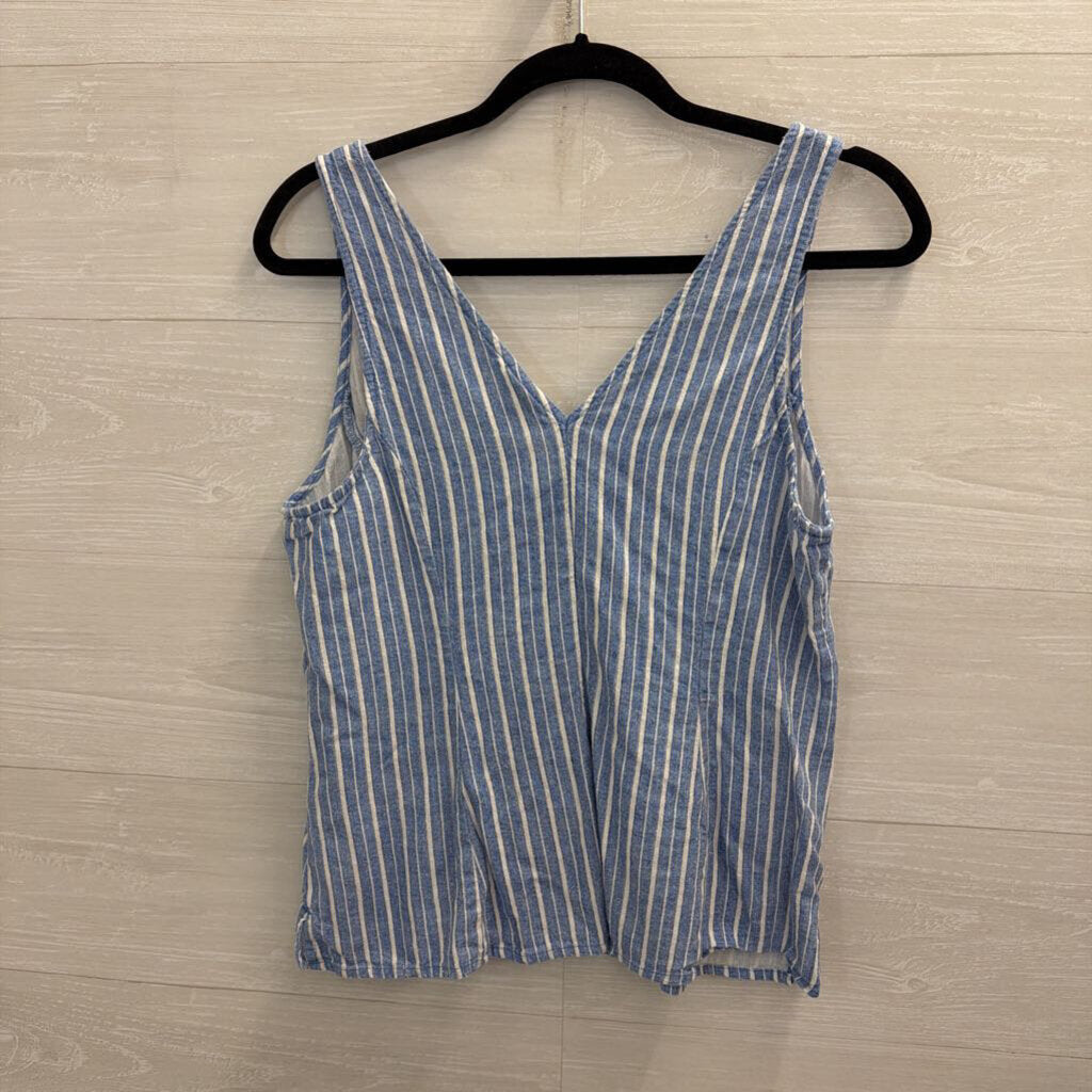 Blue/ White Striped Sleeveless Tie Front Top Medium