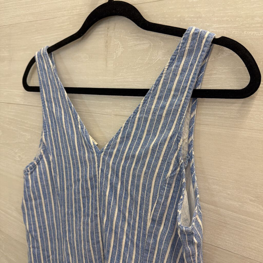 Blue/ White Striped Sleeveless Tie Front Top Medium