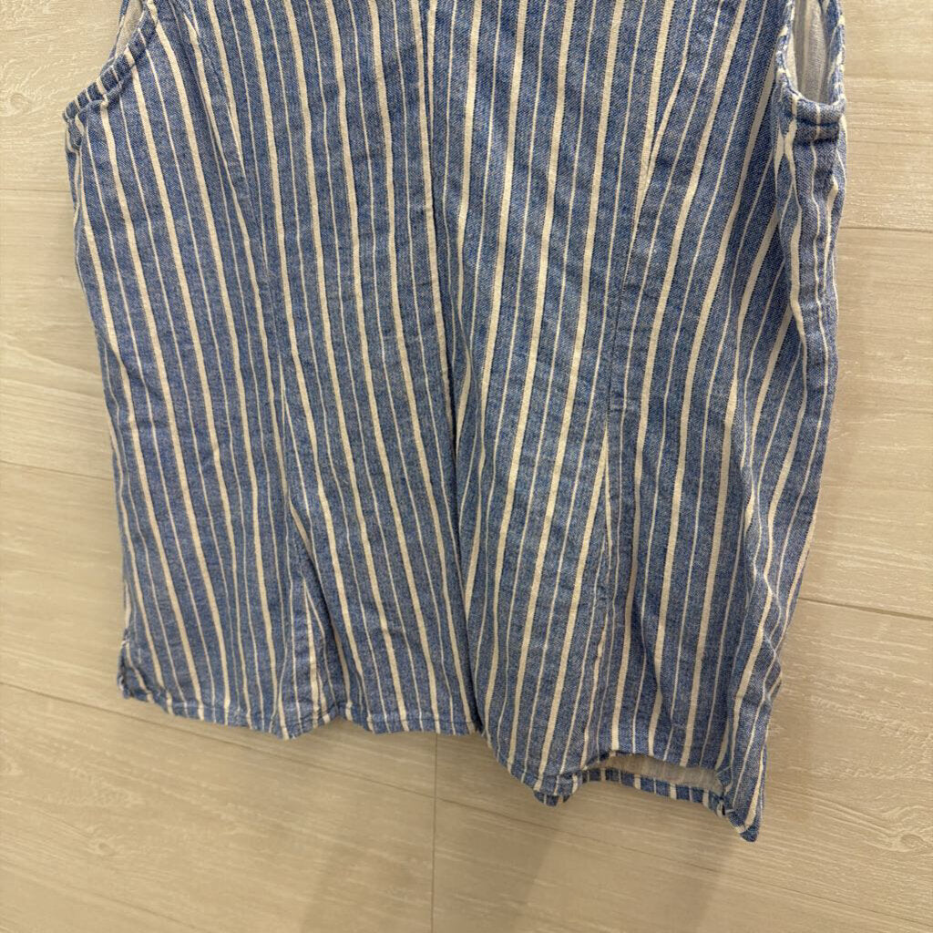 Blue/ White Striped Sleeveless Tie Front Top Medium