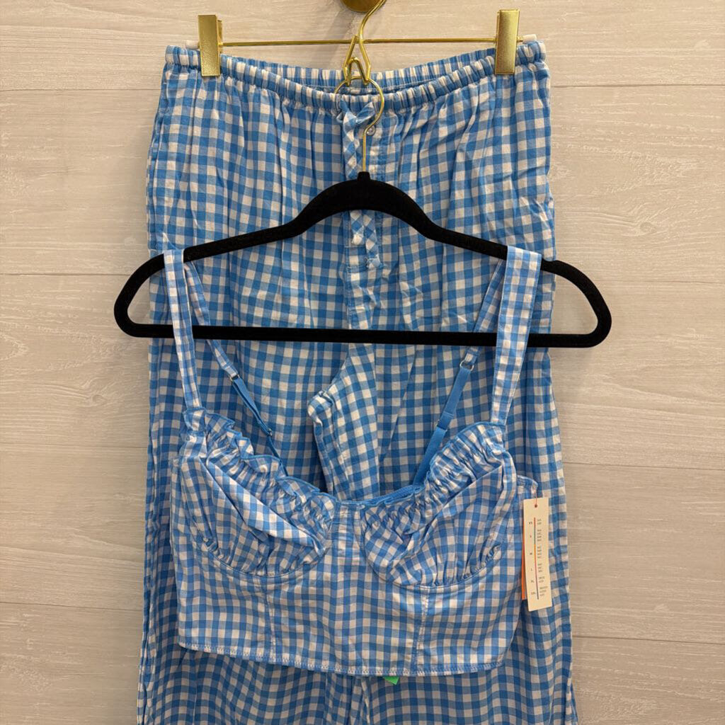 Colsie Blue/ White Gingham Cropped Tank/ Wide Leg Pants Set Medium
