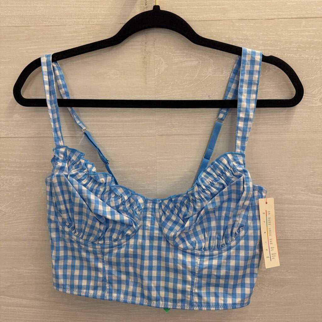 Colsie Blue/ White Gingham Cropped Tank/ Wide Leg Pants Set Medium
