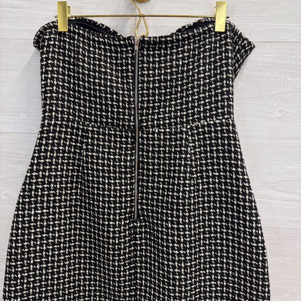 Storia Black/ White Tweed Strapless Bow Front Mini Dress Medium