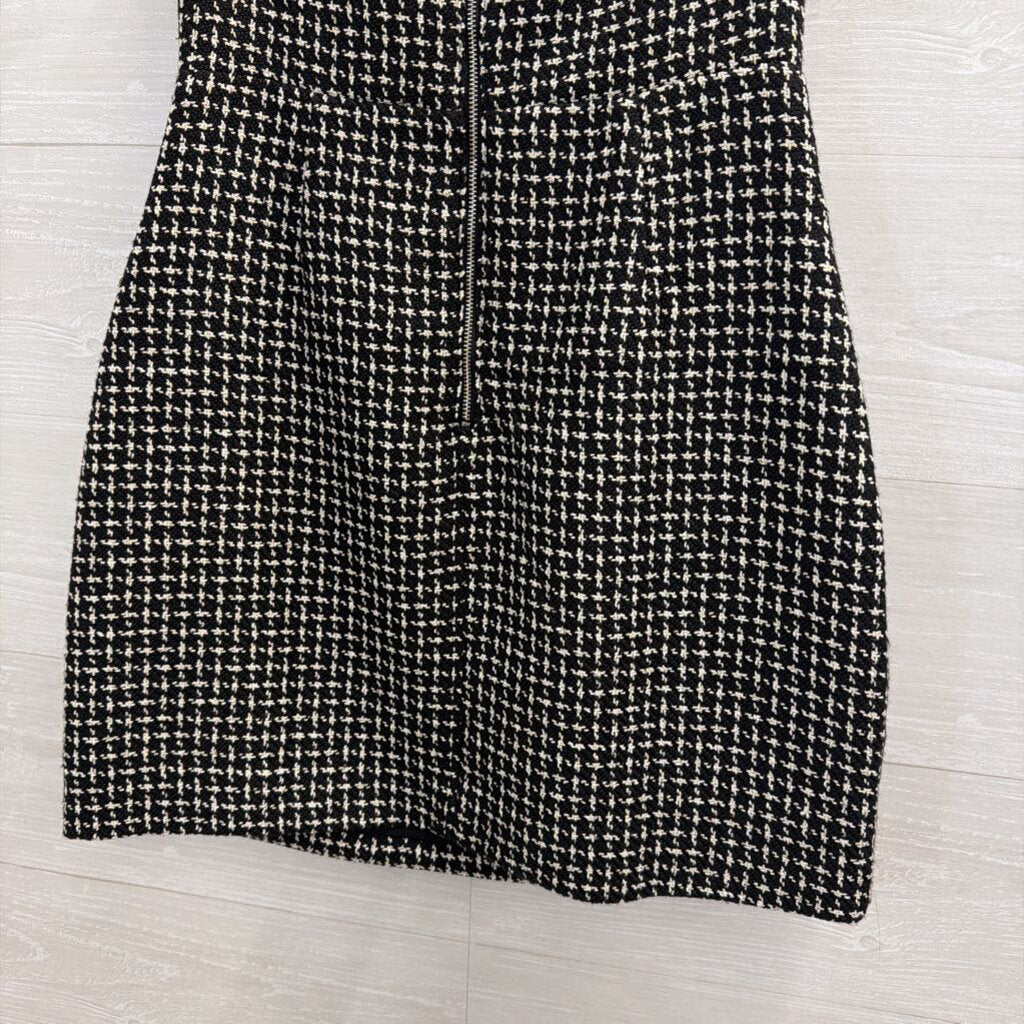 Storia Black/ White Tweed Strapless Bow Front Mini Dress Medium