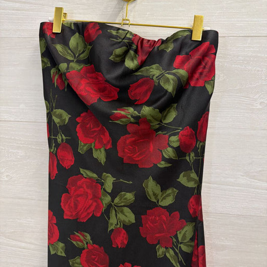 Show Me Your Mumu Black/ Red Rose Print Strapless Mini Dress Medium