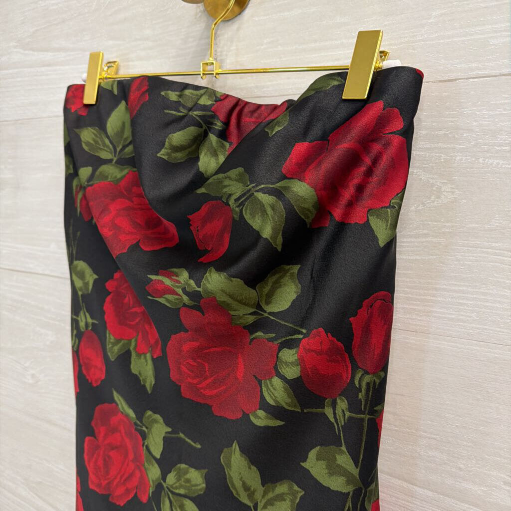 Show Me Your Mumu Black/ Red Rose Print Strapless Mini Dress Medium
