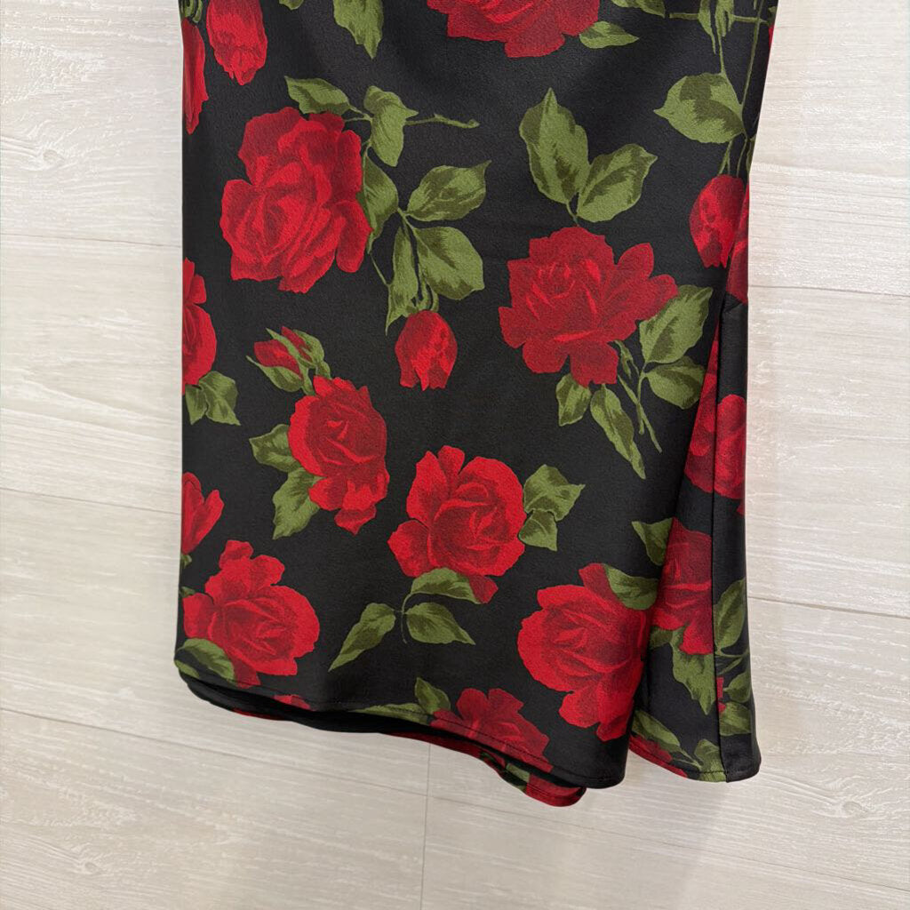 Show Me Your Mumu Black/ Red Rose Print Strapless Mini Dress Medium