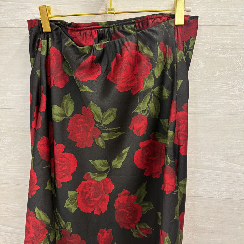 Show Me Your Mumu Black/ Red Rose Print Strapless Mini Dress Medium