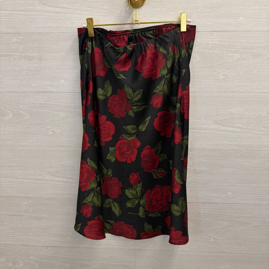 Show Me Your Mumu Black/ Red Rose Print Strapless Mini Dress Medium