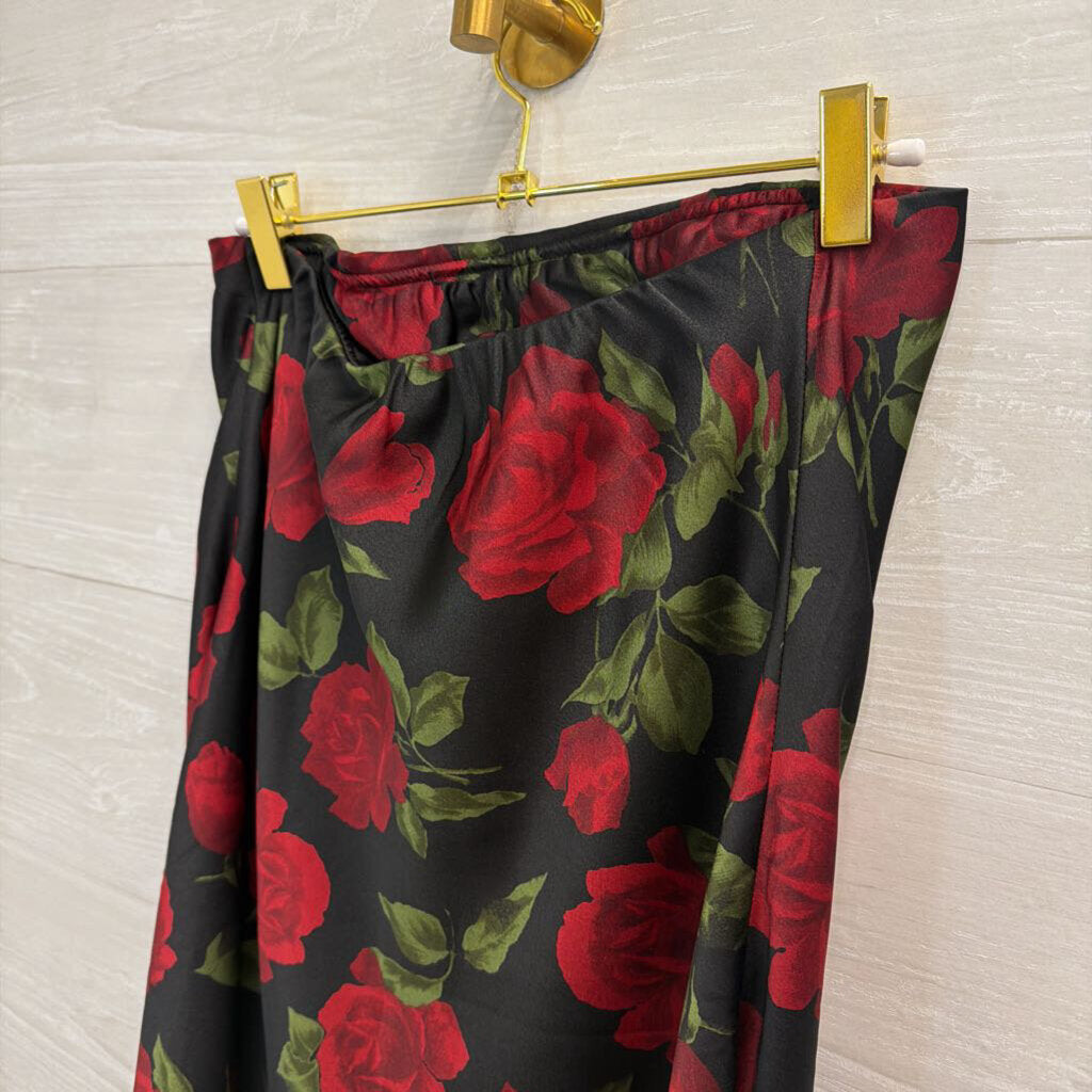 Show Me Your Mumu Black/ Red Rose Print Strapless Mini Dress Medium
