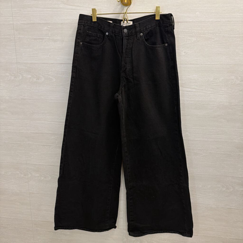 Black Mid Rise Super Wide Leg Jeans 8