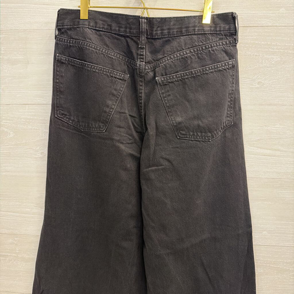 Black Mid Rise Super Wide Leg Jeans 8