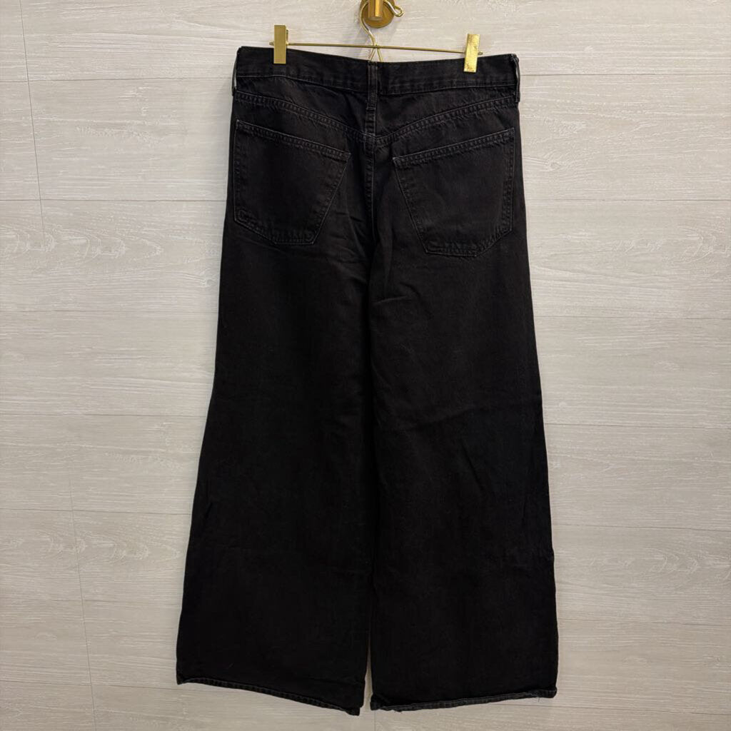 Black Mid Rise Super Wide Leg Jeans 8