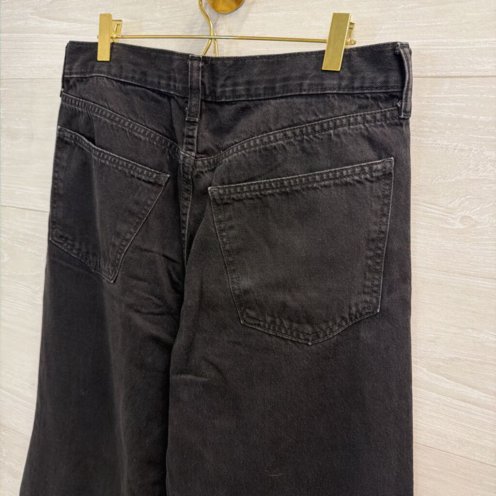 Black Mid Rise Super Wide Leg Jeans 8