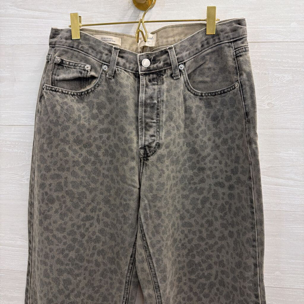 Grey Leopard Print Mis Rise 90s Baggy Jeans 8