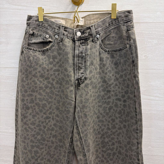 Grey Leopard Print Mis Rise 90s Baggy Jeans 8