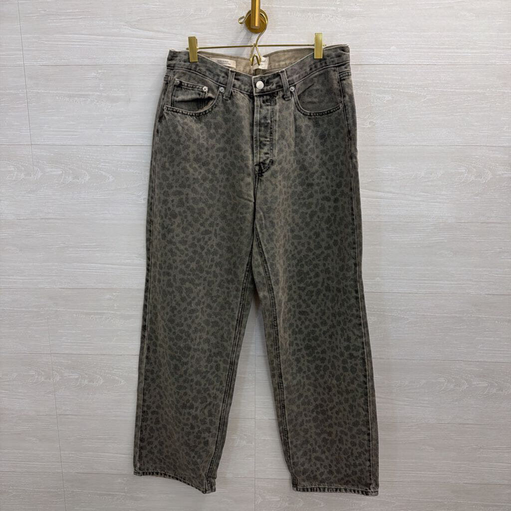 Grey Leopard Print Mis Rise 90s Baggy Jeans 8