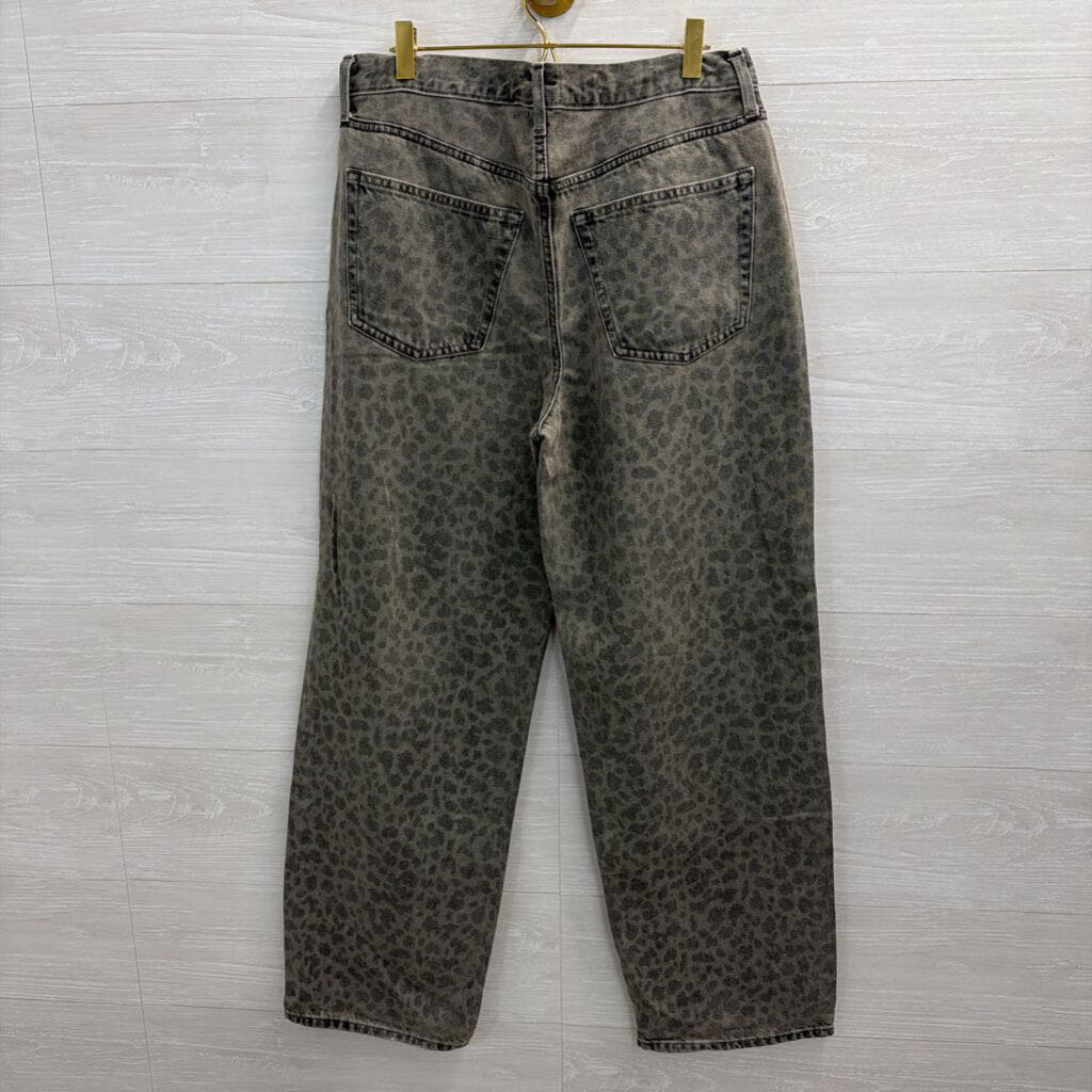 Grey Leopard Print Mis Rise 90s Baggy Jeans 8