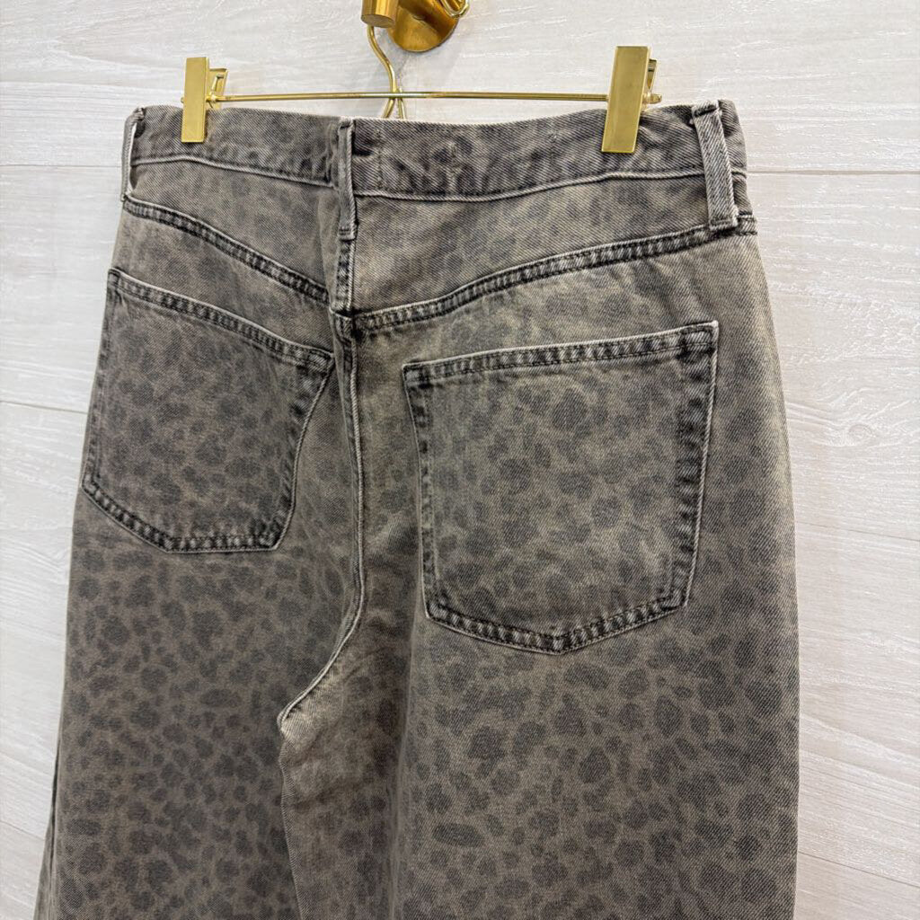 Grey Leopard Print Mis Rise 90s Baggy Jeans 8