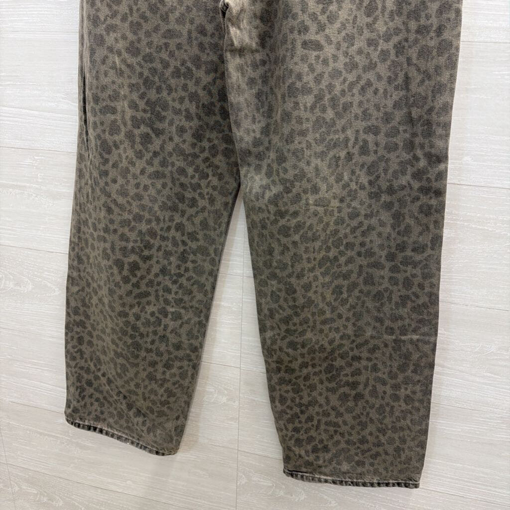 Grey Leopard Print Mis Rise 90s Baggy Jeans 8