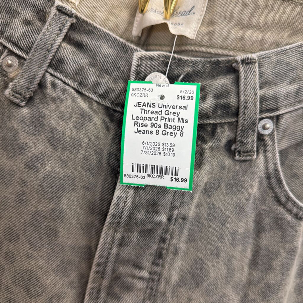 Grey Leopard Print Mis Rise 90s Baggy Jeans 8