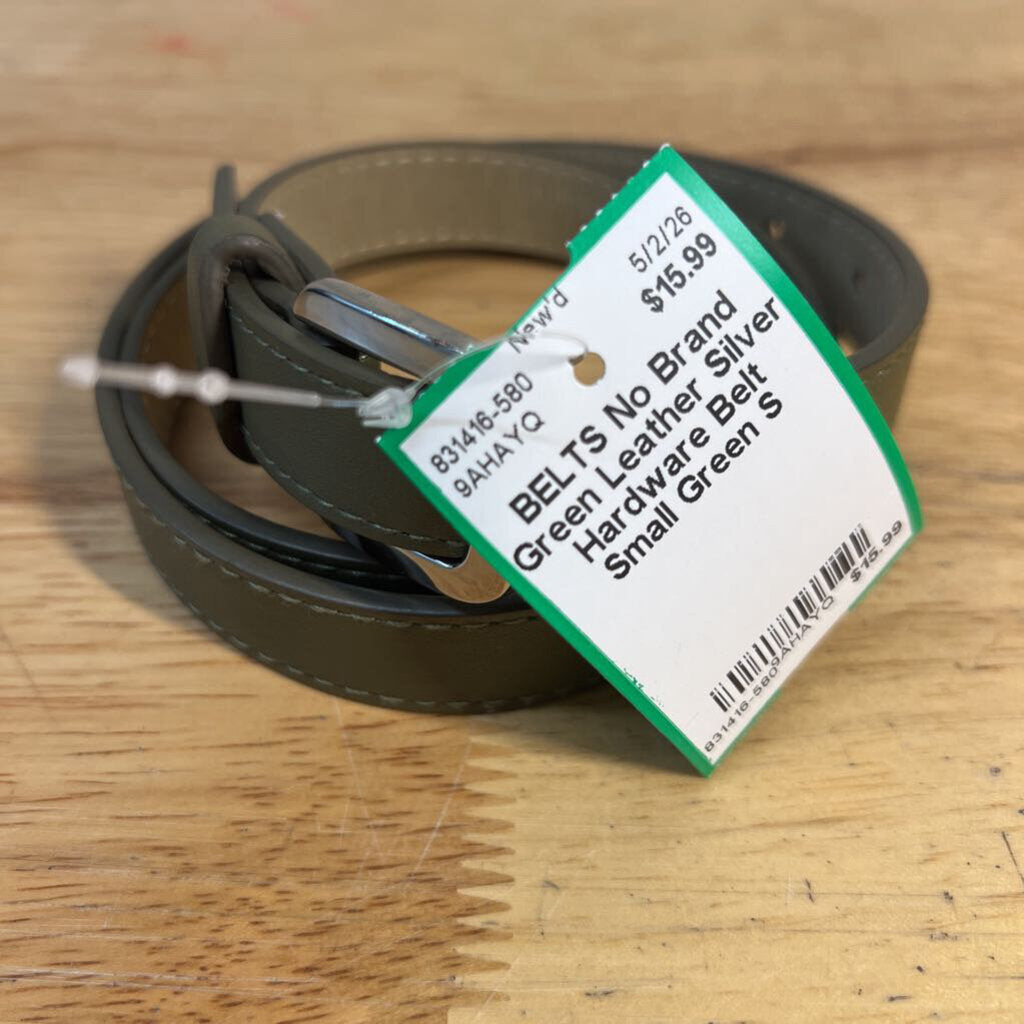 Green Leather Silver Hardware Belt Small