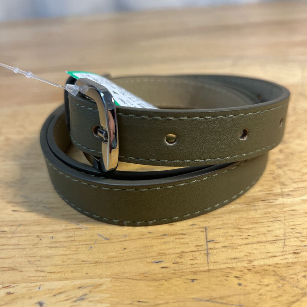 Green Leather Silver Hardware Belt Small