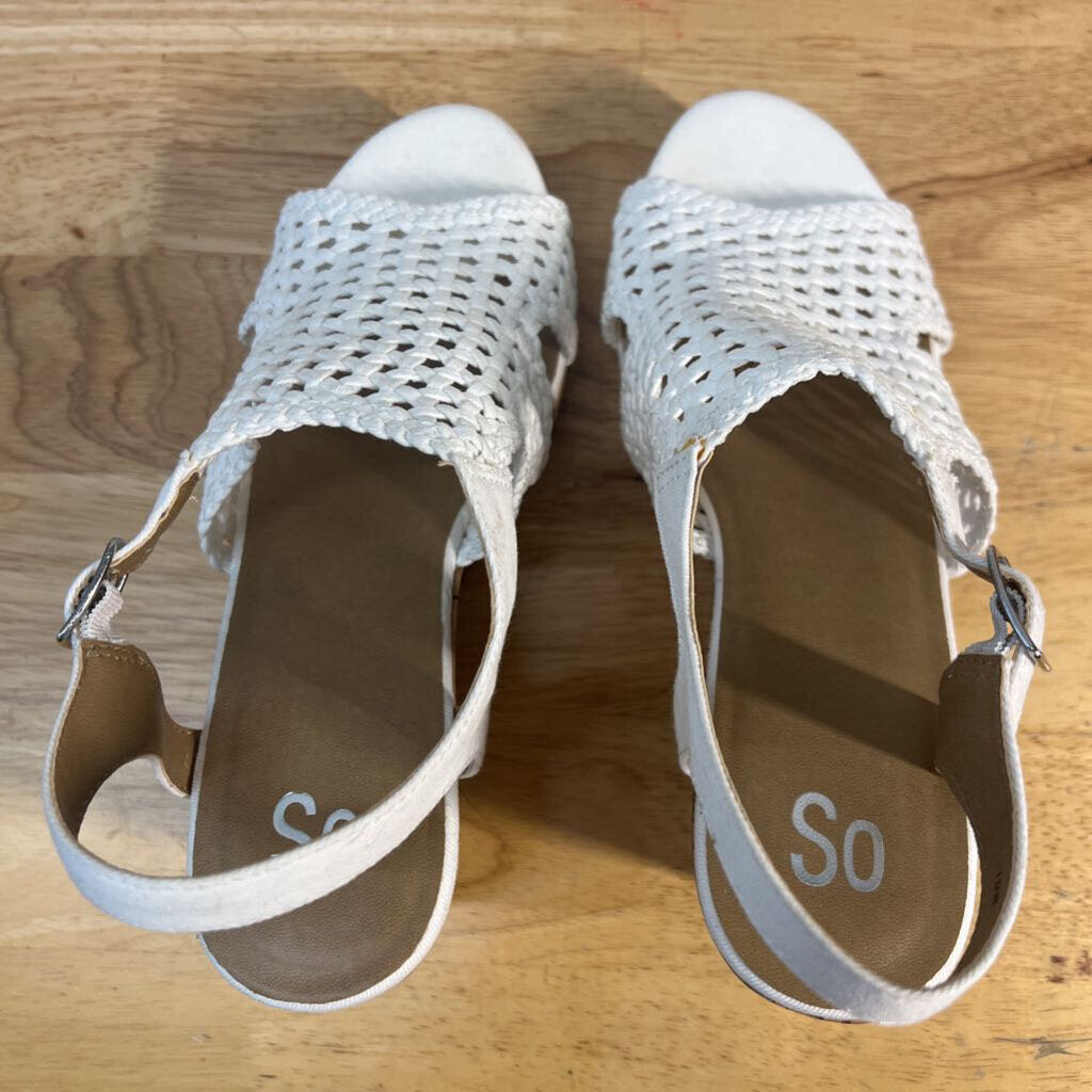 SO White Taffy White Wedge Sandals 10